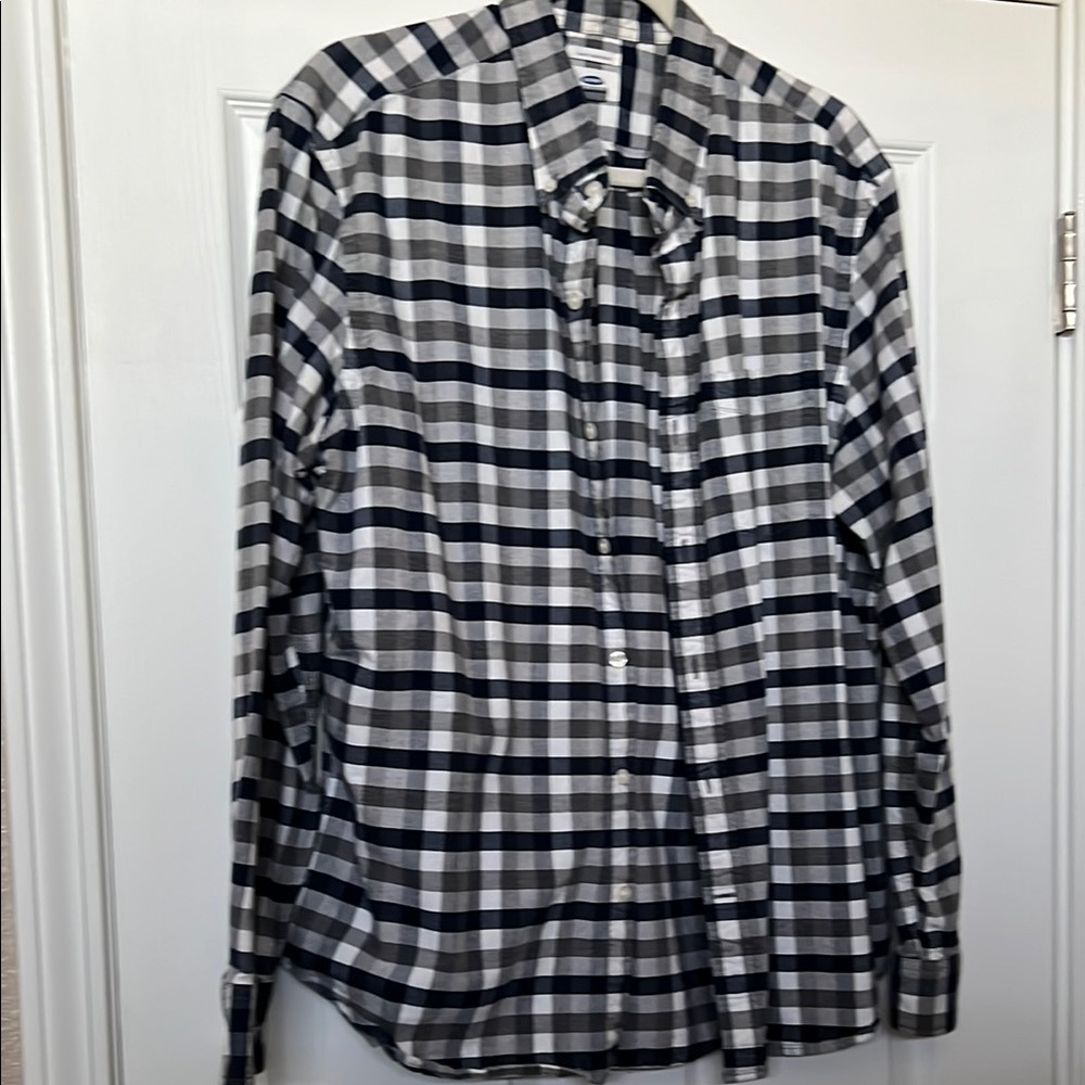 Old Navy Blue, White and Grey Checkered Stripe Button Down Shirt - XL